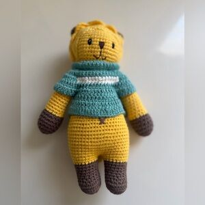Cozy Knit Bear Toy in Yellow and Brown